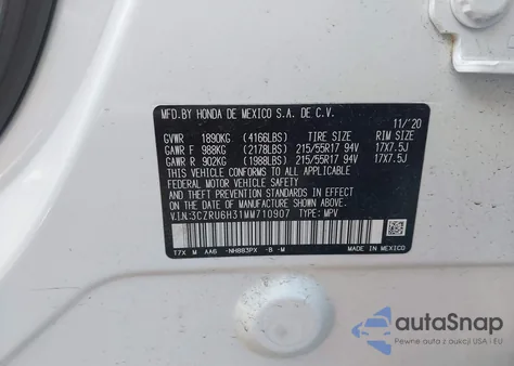2021 Honda Hr-V Awd Lx from USA, damaged, VIN 3CZRU6H31MM710907